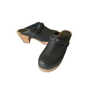 MIA Swedish clog wood leather black women's size 39 7.5